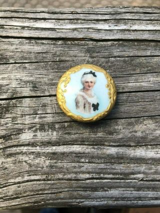 Victorian Woman,  Antique Porcelain Button 8,  1800s Hand Painted Detail,  Large