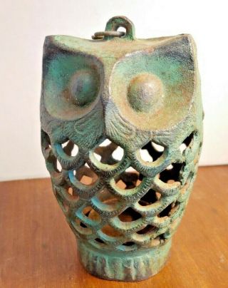 Vintage Green Cast Iron Owl Tea Light Lantern/light Outdoor Or Indoor