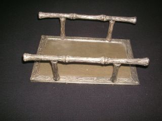 Rare Vtg Mcm Silver Metal Faux Bamboo Chinoiserie Letter Rack Guest Towel Holder