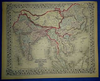 Vintage 1873 Hindoostan - British India Map Old Antique Authentic