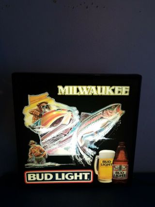 Bud Light Beer Trout Fly Fishing Snowmobiling Light Up Bar Sign Milwaukee Rare