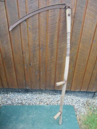 Old Antique 56 " Long Scythe Hay Grain Sickle Farm Tool Blade 27 " Long Decoration