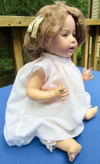 Rare Antique 12 " Bisque Baby Doll Swaine & Co German Composition Body Clothes