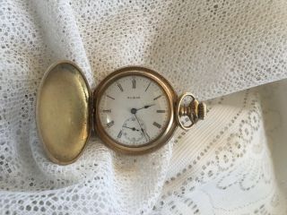 Antique Womens Gold Elgin Pocket Watch Hunting Case - 3206321