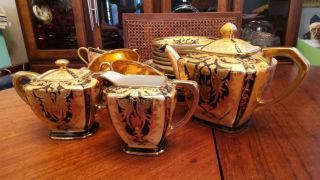 Rare,  Vintage,  Hand - Painted 20 - Pc Noritake Tea Set,  Art Deco With Gold Filigree