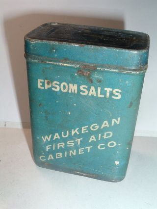 Antique Tin Box Waukegan First Aid Cabinet Co.  Epsom Salts