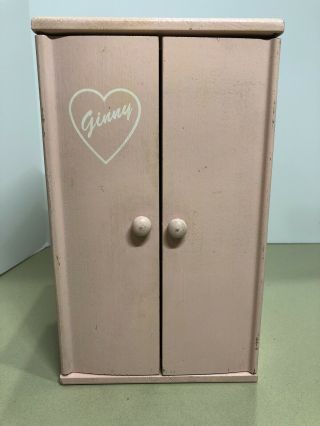 Vintage Pink Wooden Wardrobe 10 1/4 Tall X 6” Wide X 5” Deep