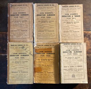 Wisden Cricketers Almanacks 1907 1909 1911 1914 1920 1924 - Rare - For Restoration