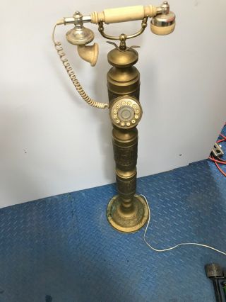 Rare Vintage Brass Floor Model Dial Phone 40 - 1/2 " Tall Unusual