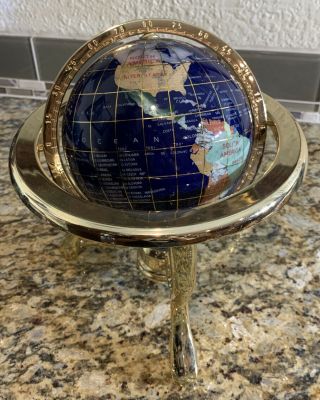 World Globe Gemstone Table Top With Gold Stand And Compass Office & Home Decor