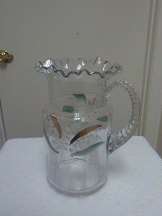 Victorian Large Hand Blown Enameled Lemonade Pitcher Lily Of The Valley