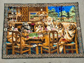 Vintage Dogs Playing Poker Cloth Tapestry Wall Hanging Carpet Rug 40 " X 54 "