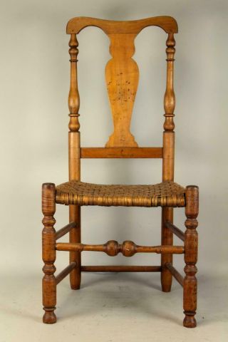Rare 18th C Milford Ct Queen Anne Side Chair With Bold Trumpet Feet Old Patina