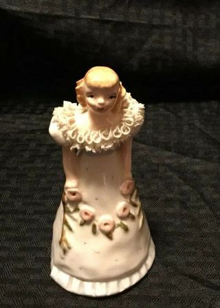 Vintage Ynez Porcelain Dresden Lace Red - Haired Lady Figurine