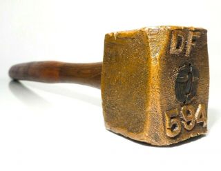 Rare Late 19th - Early 20th C Antique Solid Brass Mallet,  W/wood Handle 