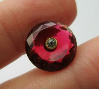 Most Stunning Antique Vtg Ruby Red Glass Button W/ Glass Paste Center 5/8 " (t)