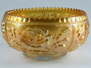 Antique Imperial Open Rose Marigold Rubigold Carnival Glass 6.  25 " Footed Bowl