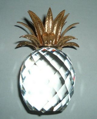 1986 Rare Swarovski Crystal Large Gold Pineapple Candle Holder 4.  5 " Retired