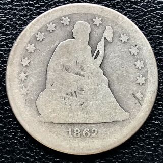 1862 S Seated Liberty Quarter 25c Rare Key Date Mid Grade 16996
