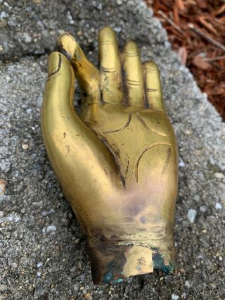 Chinese Or Tibetan Carved Gilt Bronze Antique Buddha Hand