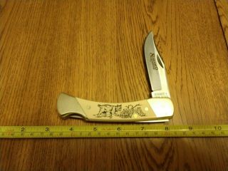 Vintage Schrade,  Usa Sc507 Sc 507 Scrimshaw Pocket Knife Bobcat Scene Rare