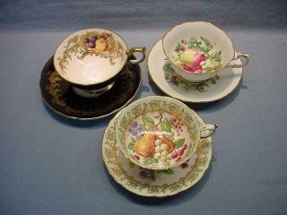 3 Orchard Fruit Teacups & Saucers - Paragon,  Aynsley