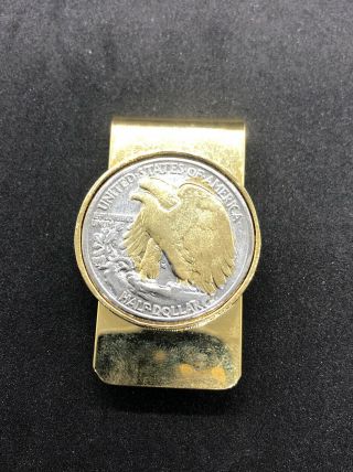 Rare Vintage Silver Walking Liberty Coin / Golden Eagle Half Dollar Money Clip