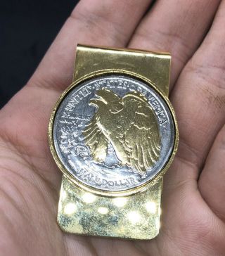 RARE Vintage Silver Walking Liberty Coin / Golden Eagle Half Dollar Money Clip 3