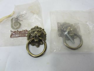 2 Keeler/belwith Brass Lion Head Ring Drawer Pulls Nos - 702