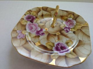 Vtg Lefton Occupied Japan,  Lemon Plate,  Hand Painted,  Pink Roses W/gold,  Rare