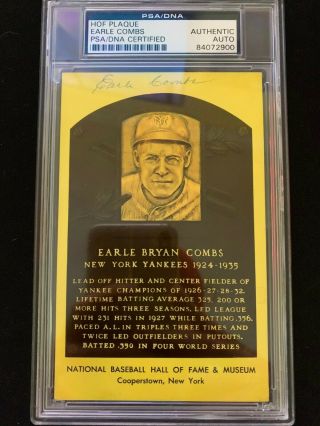 Earle Combs Autographed Hof Psa Certified Encapsulated Rare