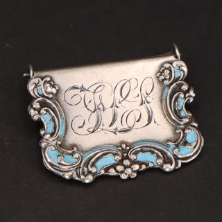 Vtg Sterling Silver - Enamel Engraved Monogram Initial Ornate Napkin Clip - 6g