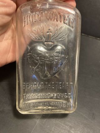 Victorian Antique Catholic Ihs Behold The Heart Of Jesus Holy Water Bottle Rare