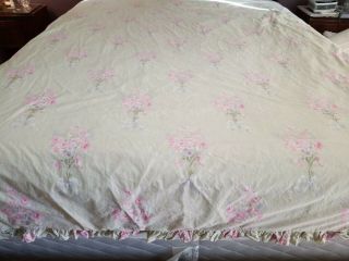 Vintage Simply Shabby Chic Ruffle Duvet Cover Sham Twin Green Rose Bouquets Evc
