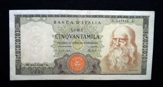 1970 Italy Rare Banknote 50000 Lire Vf Leonardo Da Vinci
