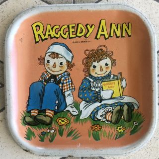 1959 Vintage Raggedy Ann & Andy Tin Plate 4.  75 " X 4.  75 " - See