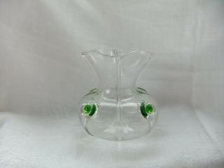 Antique Stuart & Sons Clear Glass 3 " Posy Vase - Green Peacock Eyes & Trails
