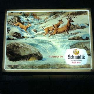 Rare Schmidt Light Beer Deer Running Through Mountain Brook Light Up Sign