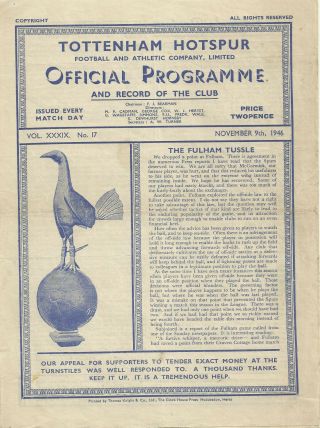 Rare Football Programme Tottenham Hotspur V Bury Division 2 Two 1946