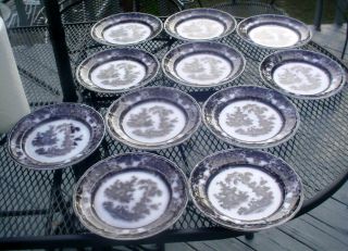 11) Rare Early Antique Corean Flow Black Mulberry Staffordshire 9 3/4 " Plates Nr