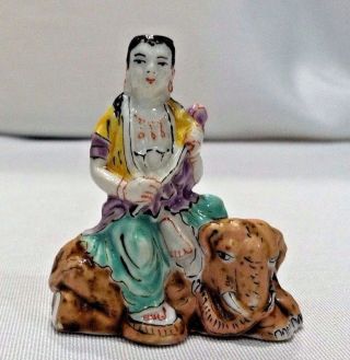 Chinese Porcelain Incense Joss Stick Holder Kwan Yin Samantabhadra On Elephant