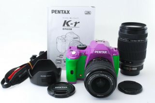 Rare Pentax K - R Purole Green Body W/ 18 - 55mm 55 - 300mm Double Lens Kit From Japan