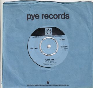 " Rare ".  The Kinks.  Plastic Man.  1969 Pye Pop / Beat 7 ".  7n 17724