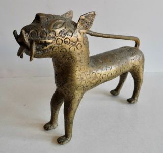 Very Rare Old African Benin Bronze Leopard Sculpture - Interesting Early Example