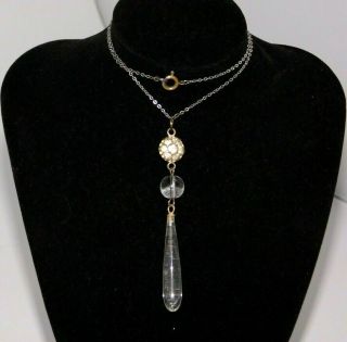 Antique Vintage Art Deco Claw Set Paste,  Rock Crystal Orb Pendant Necklace