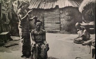 Postcard Nigeria Early 1900s Rare Koloja Women Hairdressing Village Fashion Huts