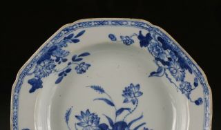 Antique Chinese Blue and White Porcelain Octagonal Shape Lotus Plate 18th C QING 2