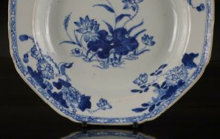 Antique Chinese Blue and White Porcelain Octagonal Shape Lotus Plate 18th C QING 3