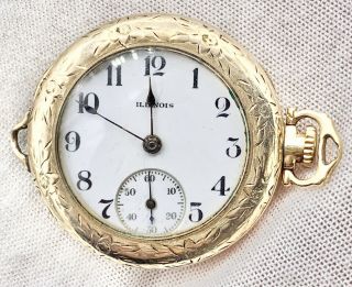 Rare Vintage 0s Illinois Pocket Watch In A Gold Filled Case