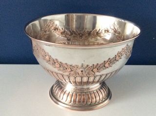 Large 10” Late 19th Century Repousse Silver On Copper Footed Punch Bowl C1870
